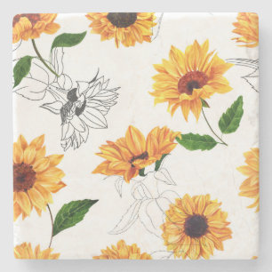 Dessous-de-verre En Pierre Tournesols dessinés à la main : motif jaune vif.