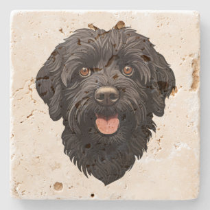 Dessous-de-verre En Pierre Travertine de chien de canard de Labradoodé noir