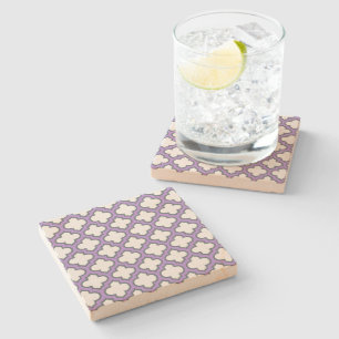 Dessous-de-verre En Pierre Trellis blanc et violet, treillis, Quatrefoil