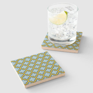Dessous-de-verre En Pierre Trellis bleu et jaune, treillis, Quatrefoil