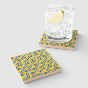 Dessous-de-verre En Pierre Trellis jaune et bleu bébé, treillis, Quatrefoil