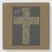 Dessous-de-verre En Pierre Trendy moderne Jesus Gold Cross Brown (Devant)