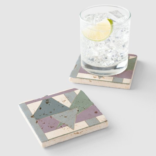Dessous-de-verre En Pierre Triangle géométrique Motif bleu violet vert (Côté)