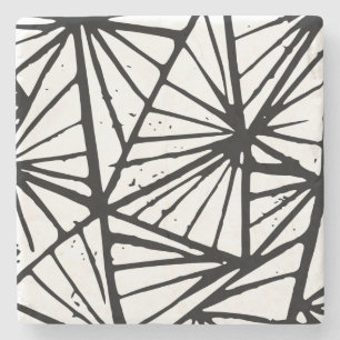Dessous-de-verre En Pierre Triangles Abstraits noir et blanc Coupe Lino