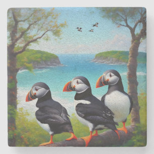 Dessous-de-verre En Pierre Trio côtier : Trois Puffins à la plage d'Oils
