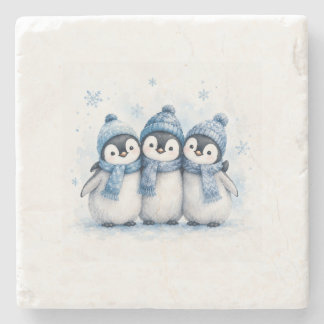 Dessous-de-verre En Pierre Trio de manchots mignons de l'hiver Can Cooler | A