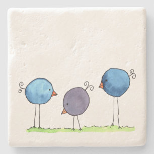Dessous-de-verre En Pierre Trois oiseaux aquarelles fantaisistes