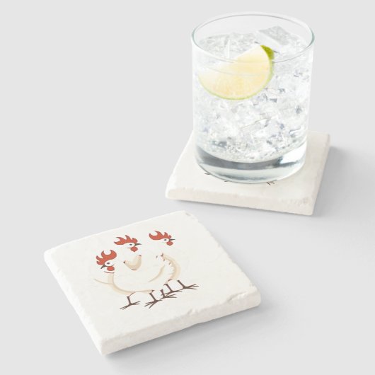 Dessous-de-verre En Pierre Trois poules françaises retro Découpe mi-siècle 1 (Côté)