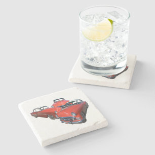 Dessous-de-verre En Pierre Trois Voitures Classiques Rouge Et Blanc Vintage,