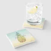 Dessous-de-verre En Pierre Tropcal Pineapple Yellow Mint ombre (Côté)