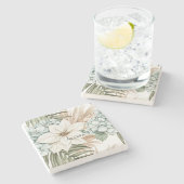 Dessous-de-verre En Pierre Tropical Blue White Flowers (Côté)