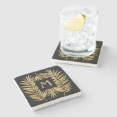 Dessous-de-verre En Pierre Tropical Gold Parties scintillant Palm Tree Fronds (Côté)