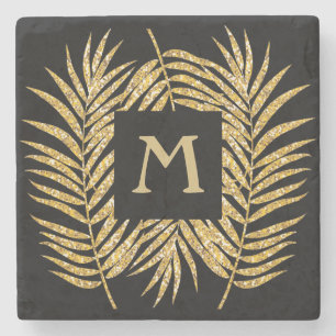 Dessous-de-verre En Pierre Tropical Gold Parties scintillant Palm Tree Fronds