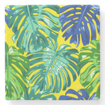 Tropical Green Jaune Bleu Feuilles d'été