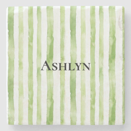 Dessous-de-verre En Pierre Tropical Green White Stripes (Devant)