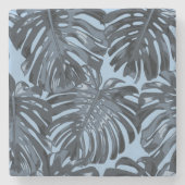 Dessous-de-verre En Pierre Tropical Grey Blue Jungle Feuilles (Devant)