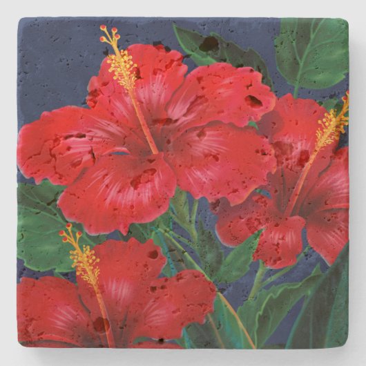 Dessous-de-verre En Pierre Tropical Paradise Hibiscus Stone Tiki Bar Dessous  (Devant)