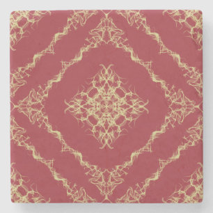 Dessous-de-verre En Pierre Tudor Inspiré Gold et Red Fractal Diamond Design