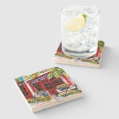 Dessous-de-verre En Pierre Tuile - Rouge Porte' Café' (Côté)