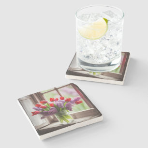 Dessous-de-verre En Pierre Tulipes rouges et Bouquet Lilac