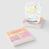 Dessous-de-verre En Pierre Tulum, Art Voyage, Art Rétro, Rose, Orange (Côté)