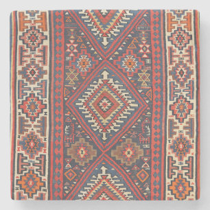 Dessous-de-verre En Pierre Turquie Kilim Aztec Rouge Bleu Tan 