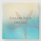 Dessous-de-verre En Pierre Turquoise Blanc Aqua Bleu Étoile de Mer Plage (Devant)