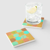 Dessous-de-verre En Pierre Turquoise Bleu Vert & Cercles Orange Monogramme (Côté)