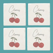 Dessous-de-verre En Pierre Two Red Cherries Illustration | Cute Fruit Art 