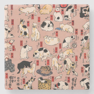 Dessous-de-verre En Pierre Ukiyo-e Chat Japonais Vintage : Kuniyoshi