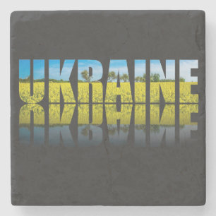 Dessous-de-verre En Pierre Ukraine étiquette avec ciel bleu et jaune