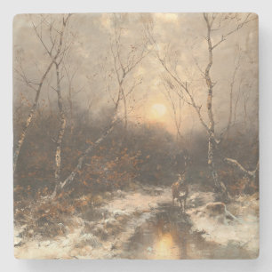 Dessous-de-verre En Pierre Un cerf en forêt au clair de lune - Désiré Thomass