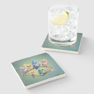 Dessous-de-verre En Pierre Un joli défilé d'oiseaux de caricature aux couleur