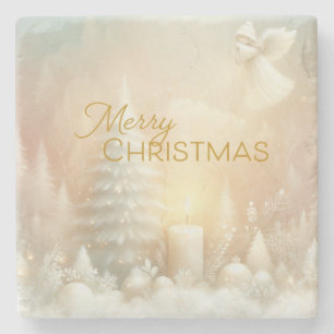 Dessous-de-verre En Pierre Un paysage enneigé de fantaisie d'ange de Noël
