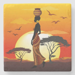 Dessous-de-verre En Pierre Une belle femme africaine Silhouette sur les solei