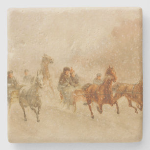 Dessous-de-verre En Pierre Une course de traîneau à cheval ouverte Noël