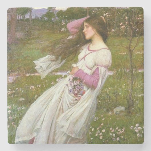 Dessous-de-verre En Pierre Une femme ramasse des fleurs dans le vent (Devant)