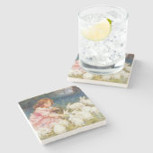 Dessous-de-verre En Pierre Une fille nourrit les lapins (par Frederick Morgan (Côté)