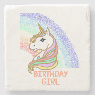 Dessous-de-verre En Pierre Unicorn Birthday Girl Rainbow