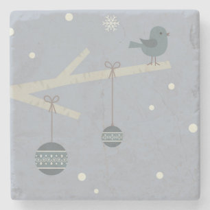 Dessous-de-verre En Pierre Vacances d'hiver dessin animé d'oiseaux moineaux