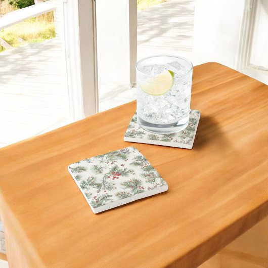 Dessous-de-verre En Pierre Vacances Pine et Baies rouges Design