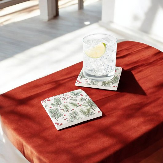 Dessous-de-verre En Pierre Vacances Pine et Baies rouges Design