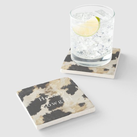 Dessous-de-verre En Pierre Vache blanche noire (Côté)