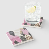 Dessous-de-verre En Pierre Vache blanche rose noire (Côté)