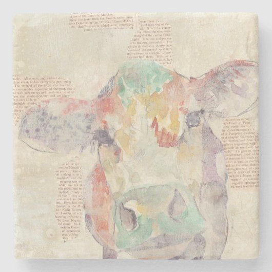 Dessous-de-verre En Pierre Vache de collage de la ferme aquarelle (Devant)