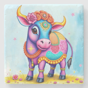 Dessous-de-verre En Pierre Vaches sacrées colorées de Diwali dans des déguise