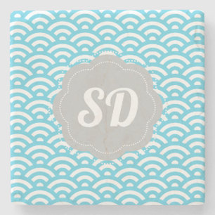 Dessous-de-verre En Pierre Vague bleu clair Monogramme personnalisé