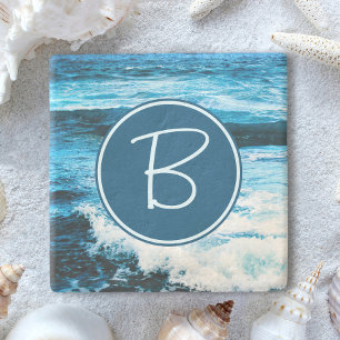 Dessous-de-verre En Pierre Vagues d'océan turquoise d'Hawaï Monogramme Initia