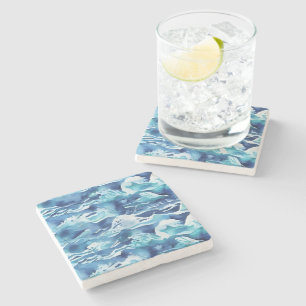 Dessous-de-verre En Pierre Vagues océaniques Aquarelle sarcelle bleu aqua