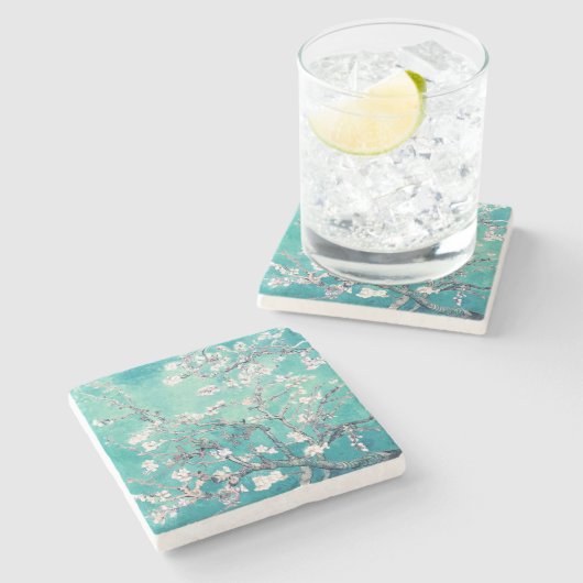 Dessous-de-verre En Pierre Van Gogh Almond Blossoms Turquoise (Côté)